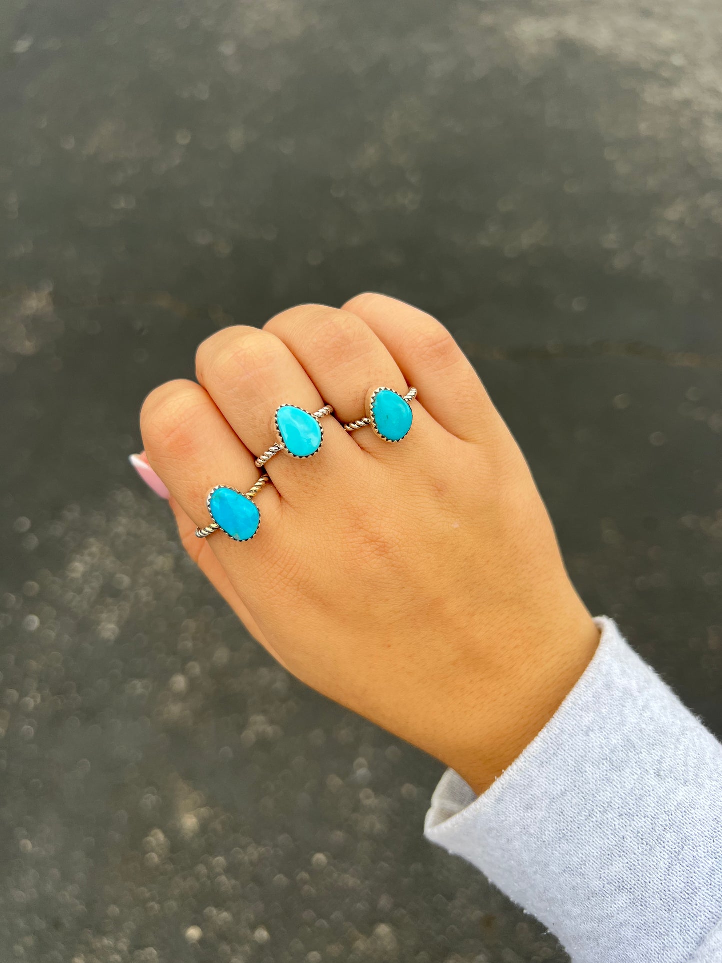 Genuine Turquoise Twisted Sterling Silver Ring