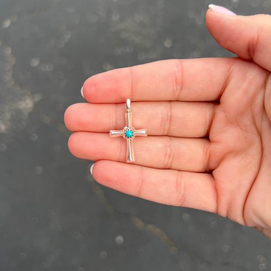 Genuine Turquoise Sterling Silver Mini Cross Pendant