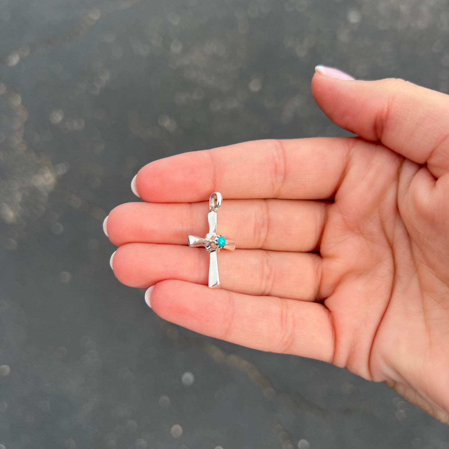 Genuine Turquoise Sterling Silver Mini Cross Pendant