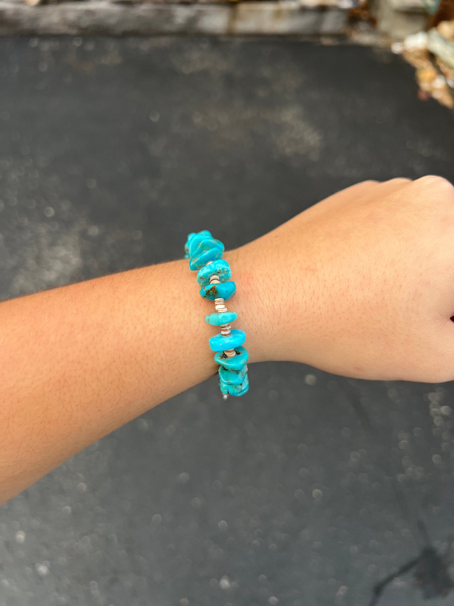 Genuine Campitos Turquoise Nugget Heishi Sterling Silver Bracelet