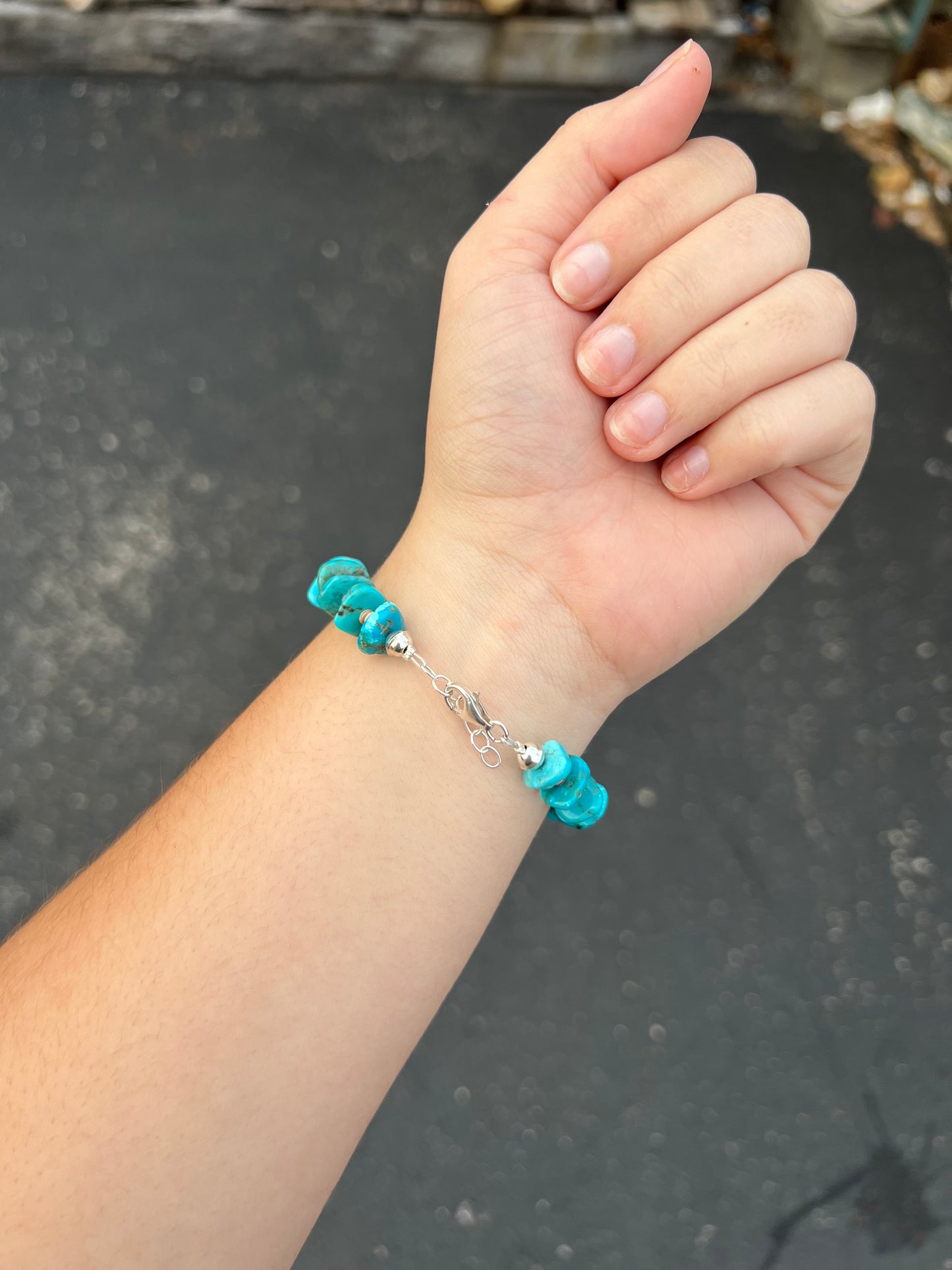 Genuine Campitos Turquoise Nugget Heishi Sterling Silver Bracelet