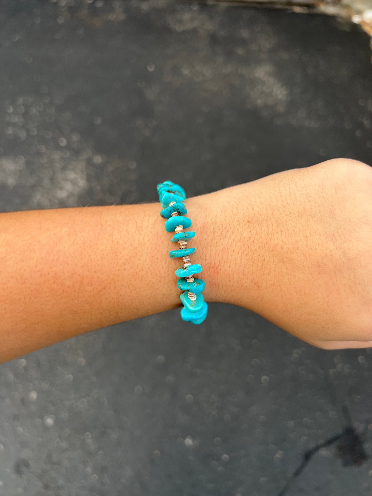 Genuine Campitos Turquoise Nugget Heishi Sterling Silver Bracelet