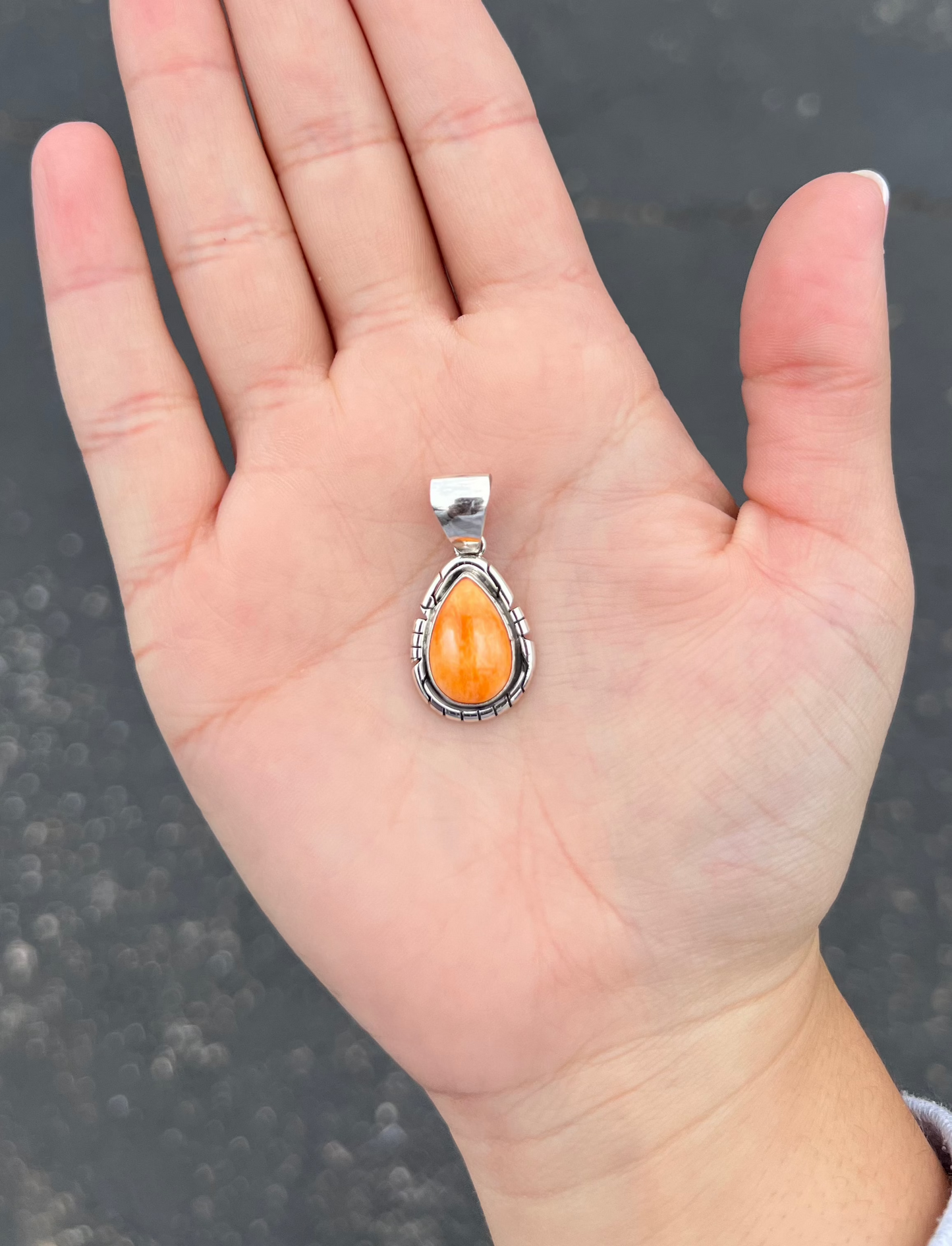 Authentic Orange Spiny Oyster Teardrop Sterling Silver Pendant