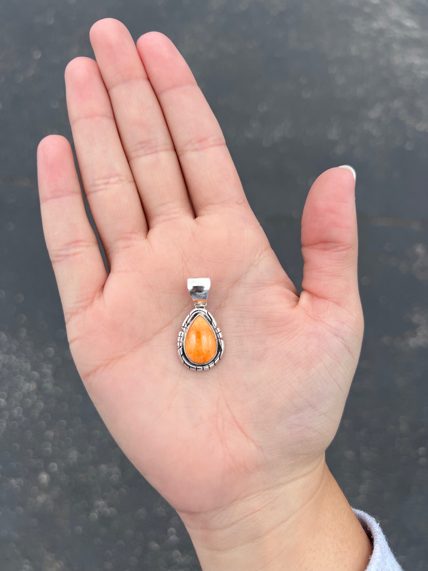 Authentic Orange Spiny Oyster Teardrop Sterling Silver Pendant