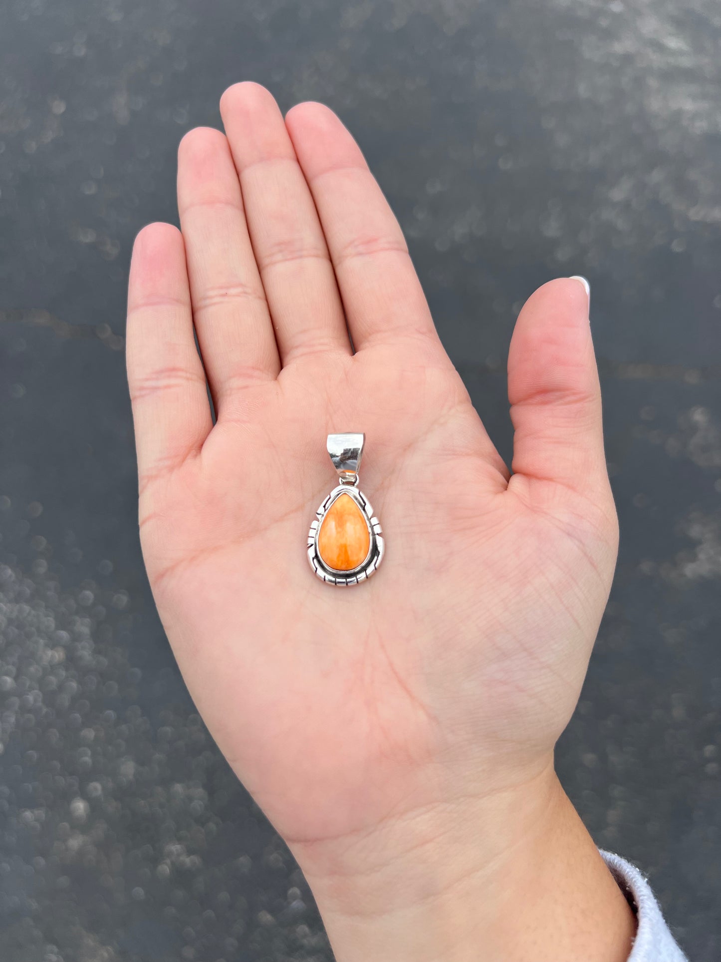 Authentic Orange Spiny Oyster Teardrop Sterling Silver Pendant