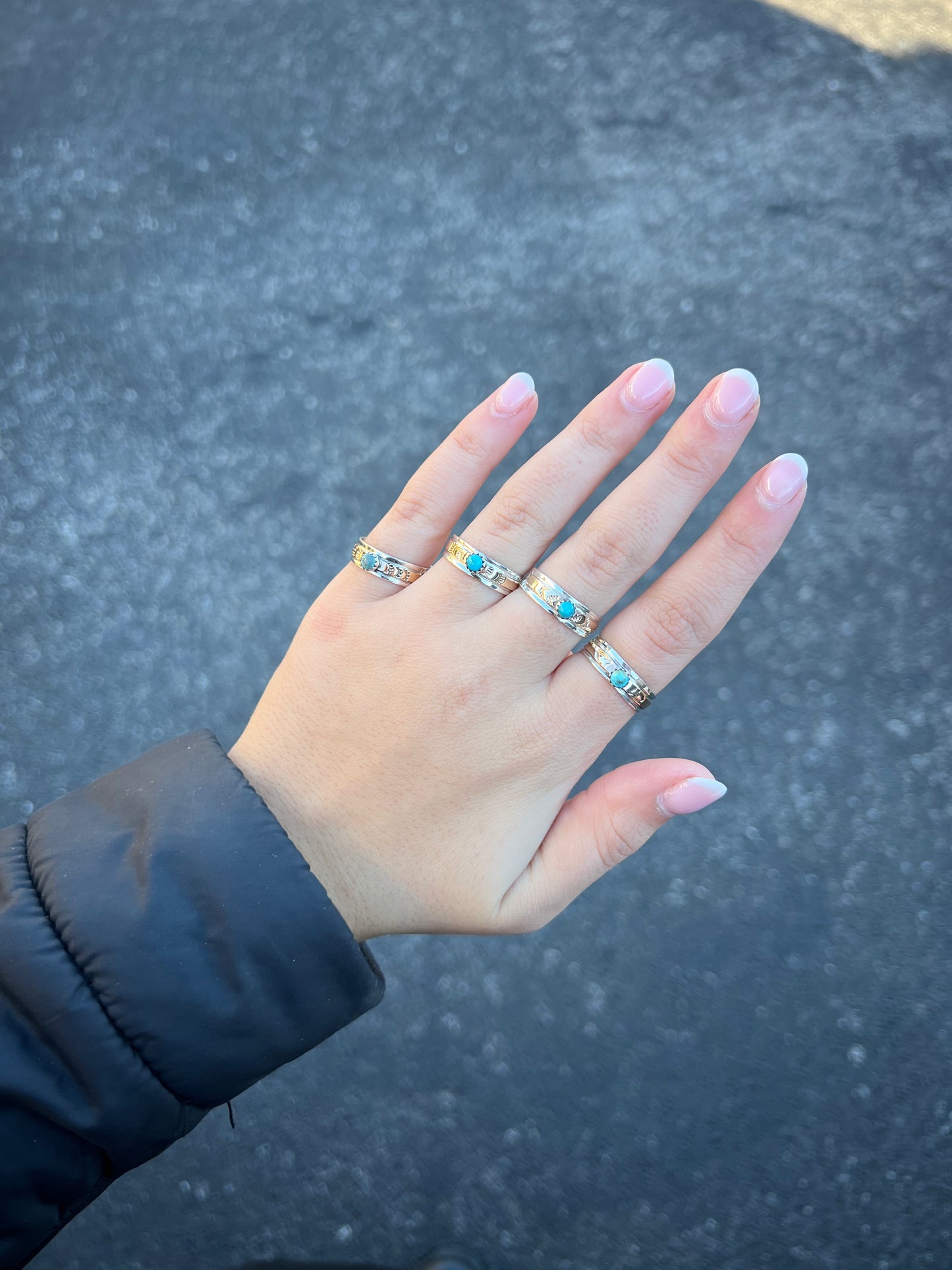 Genuine Turquoise Gold Filled Sterling Silver Band Ring