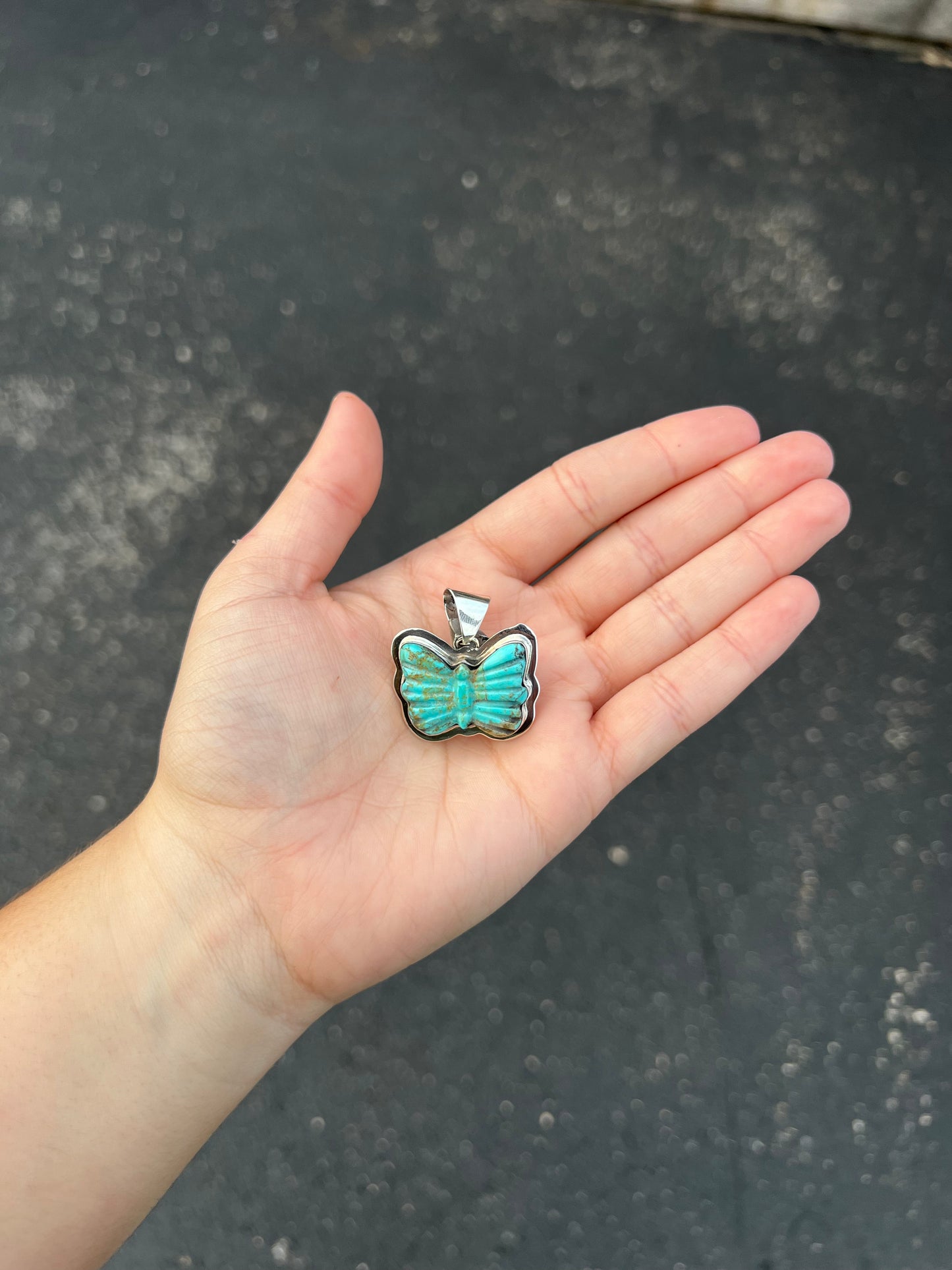 Genuine Turquoise Butterfly Sterling Silver Pendant