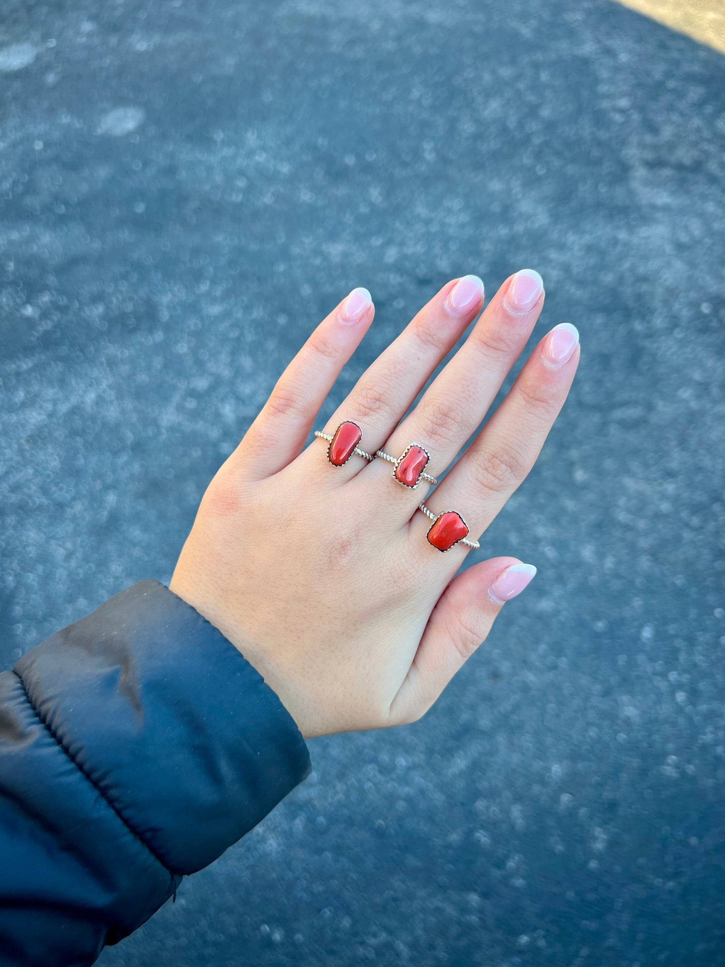 Genuine Coral Twisted Sterling Silver Ring