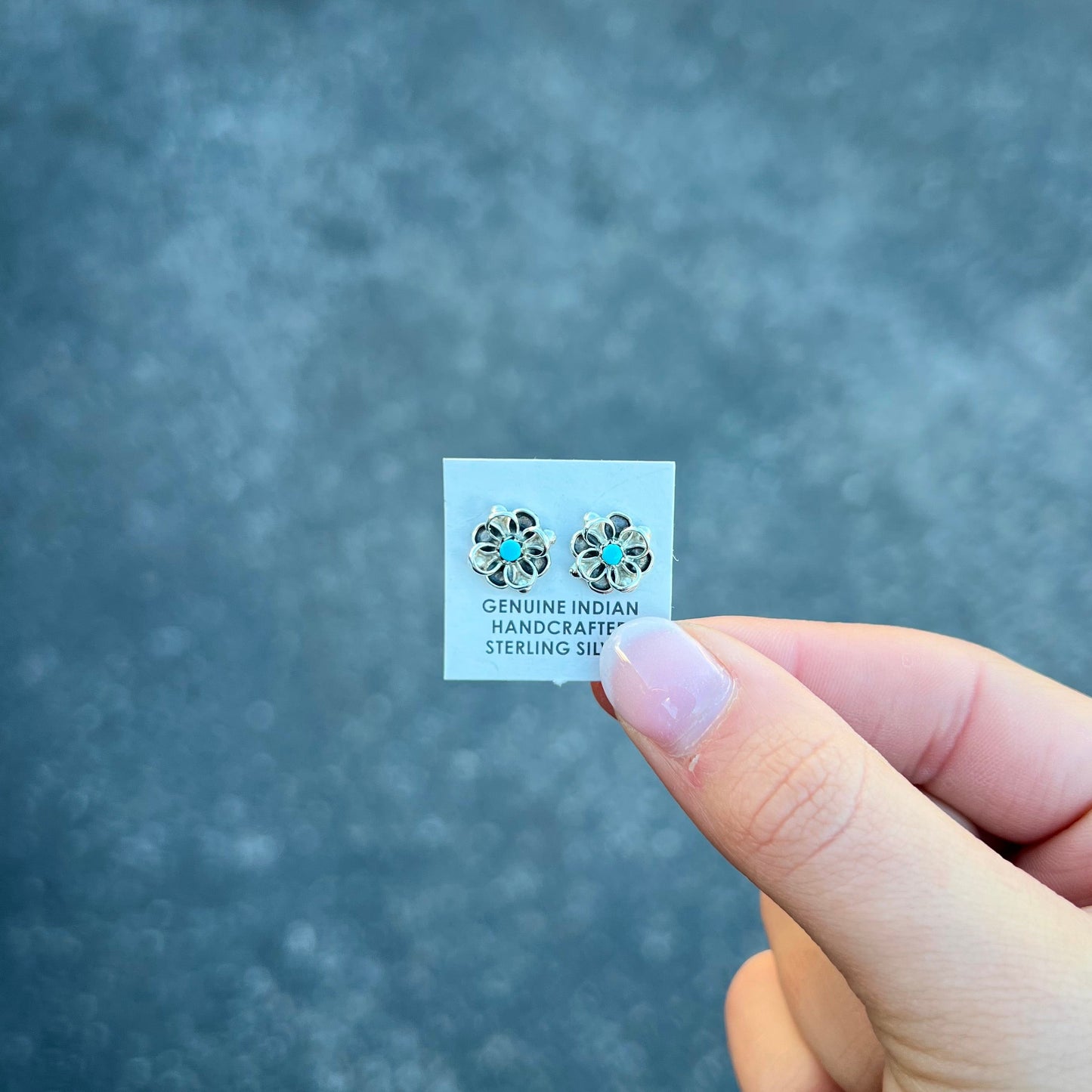 Zuni Sterling Silver Flower Turquoise Stud Earrings