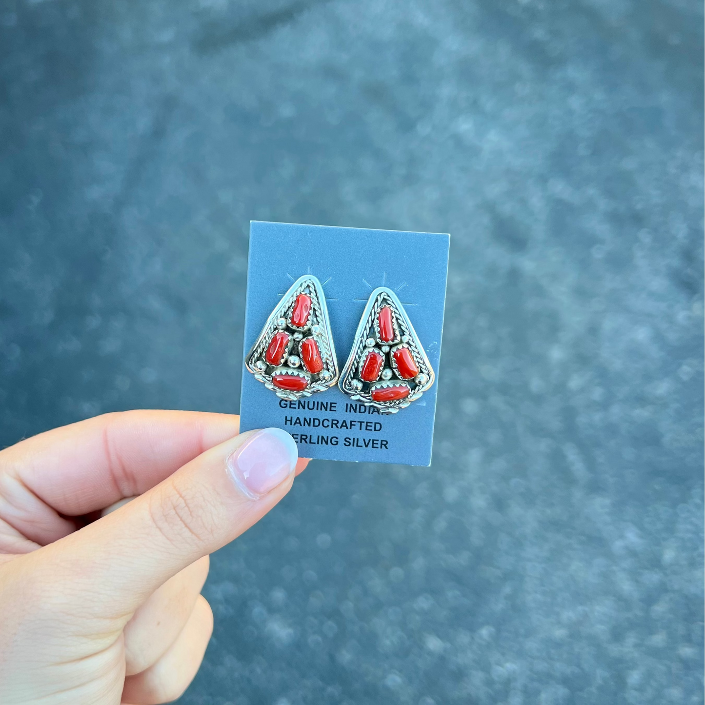 Coral Cluster Sterling Silver Teardrop Earrings