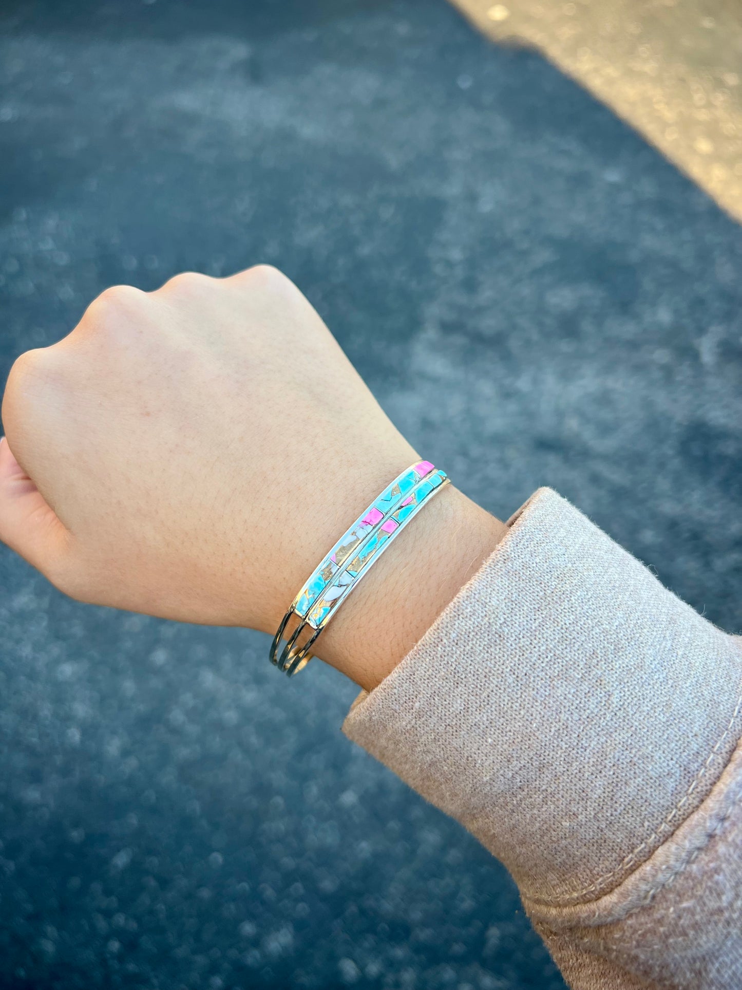 Cotton Candy Double Inlay Sterling Silver Cuff Bracelet