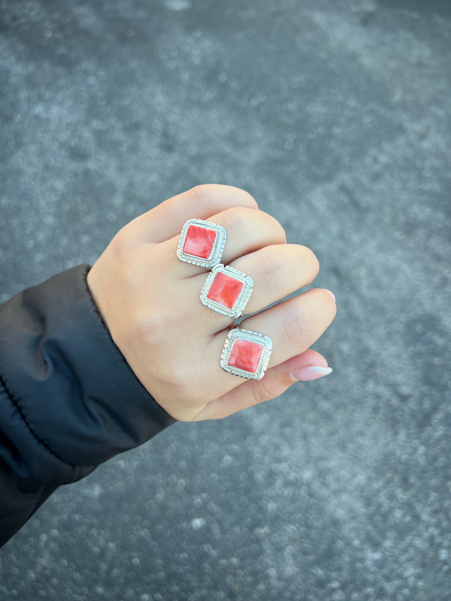 Red Spiny Oyster Square Sterling Silver Ring