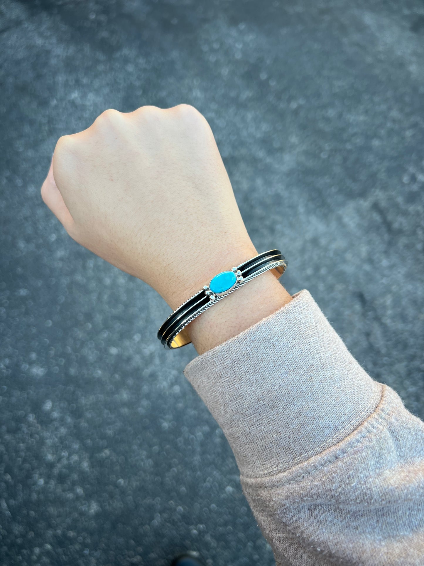 Genuine Turquoise Sterling Silver Rail Cuff Bracelet