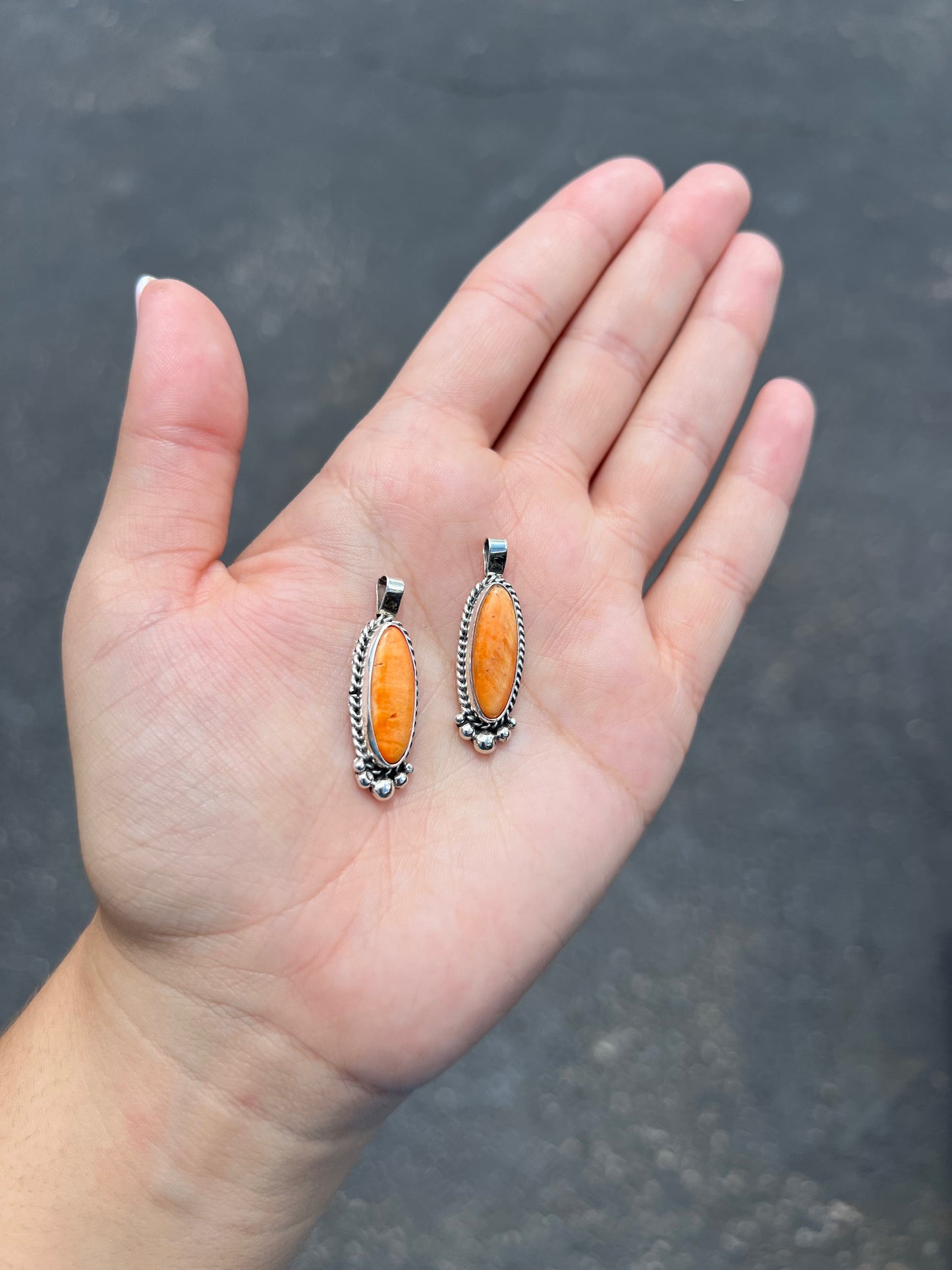 Genuine Orange Spiny Oyster Oval Sterling Silver Pendant