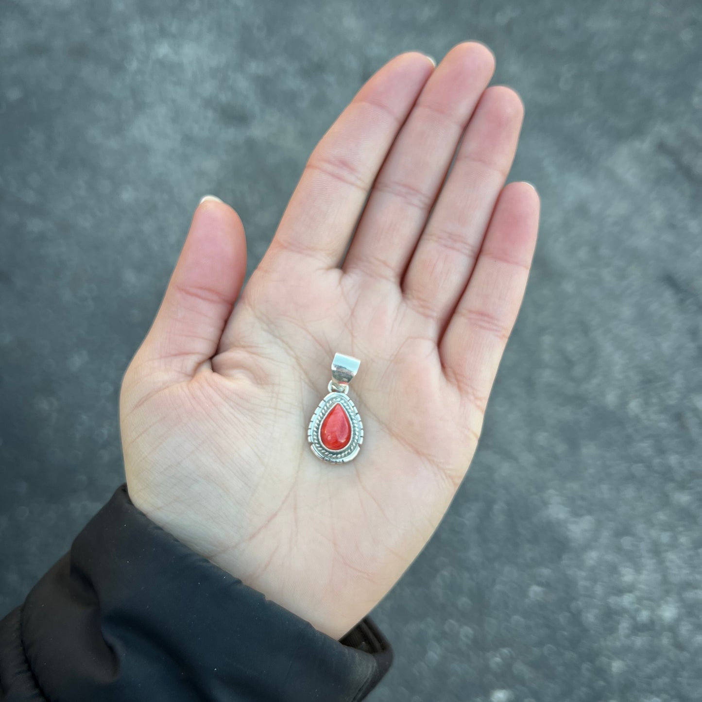 Red Spiny Oyster Sterling Silver Teardrop Pendant