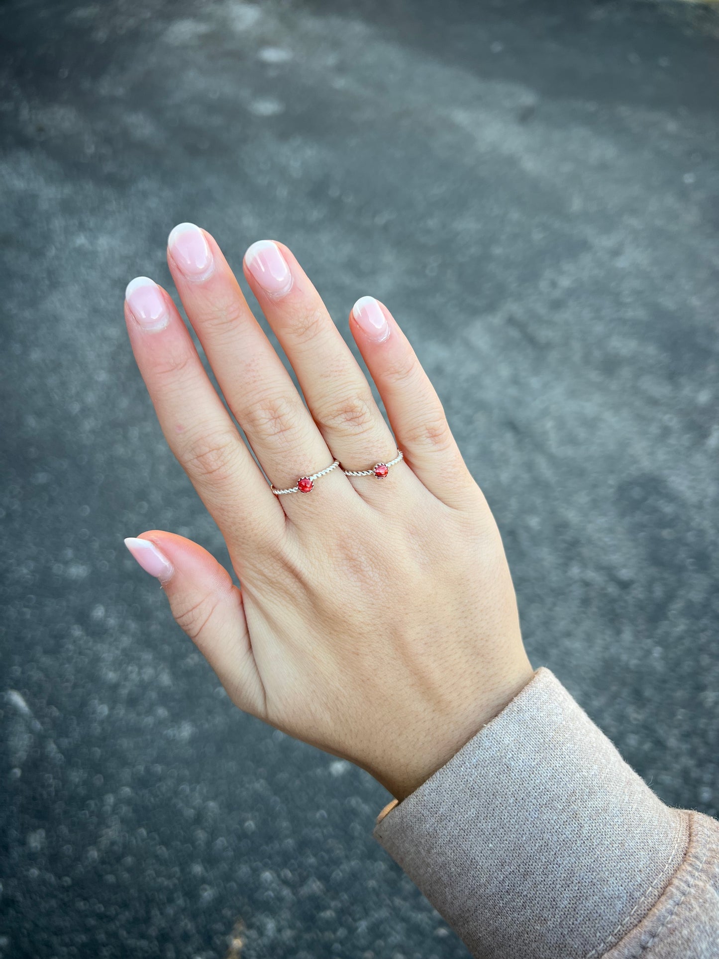 Genuine Red Spiny Oyster Mini Stud Twisted Sterling Silver Ring