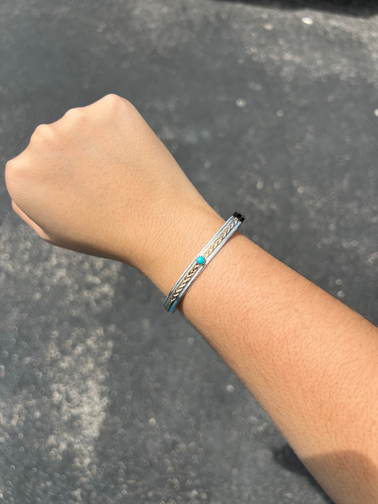 Genuine Turquoise 14KT Gold Filled Sterling Silver Cuff Bracelet