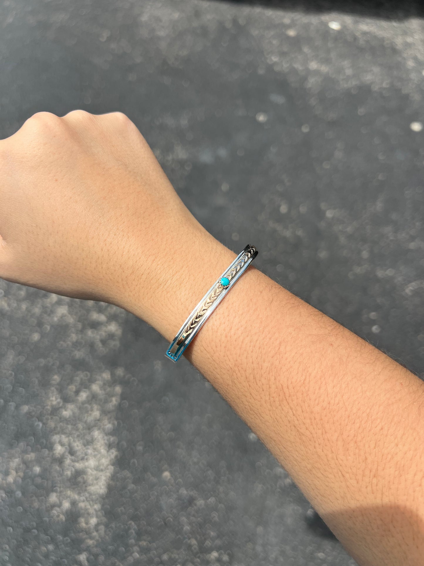 Genuine Turquoise 14KT Gold Filled Sterling Silver Cuff Bracelet