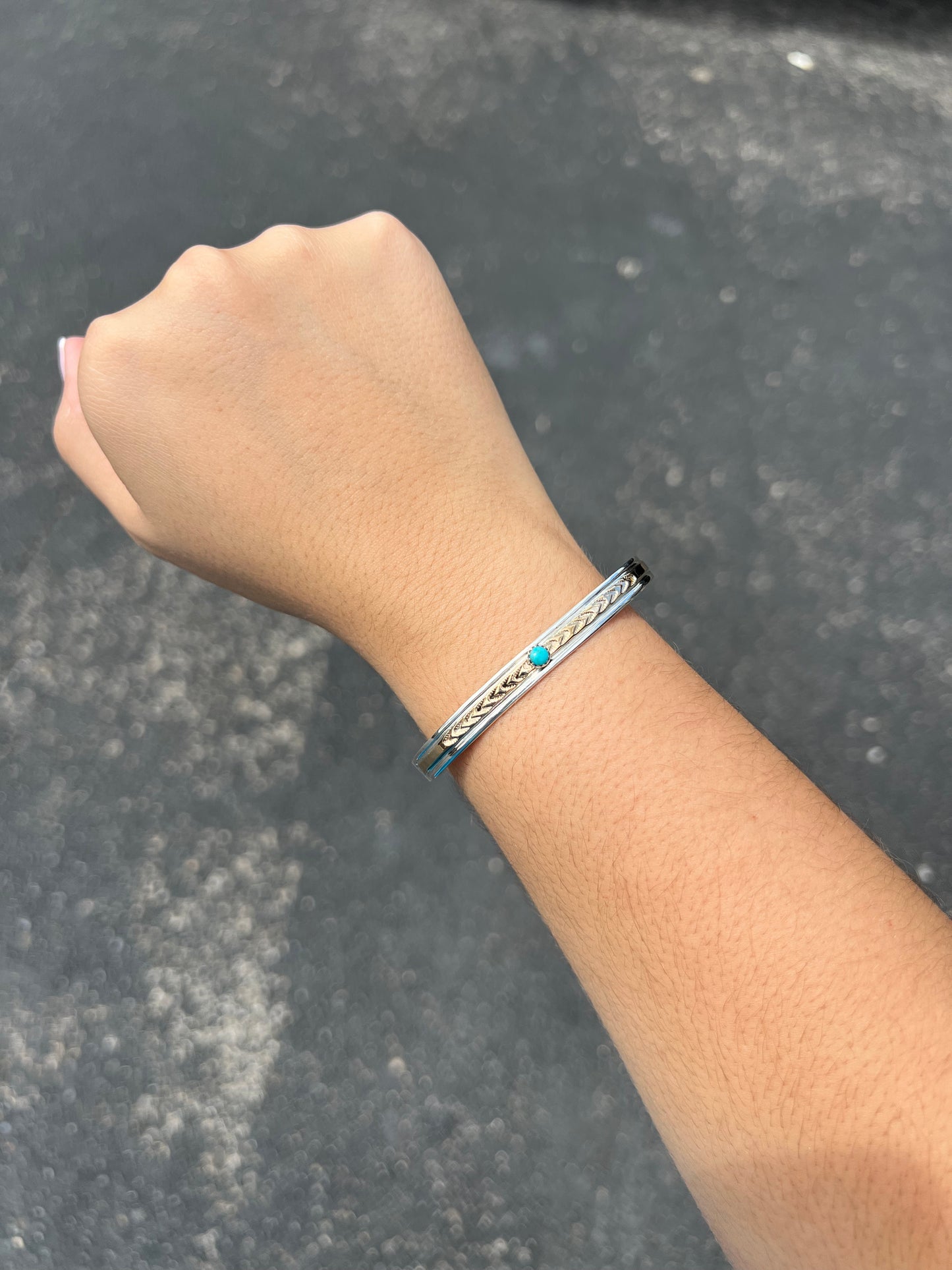 Genuine Turquoise 14KT Gold Filled Sterling Silver Cuff Bracelet