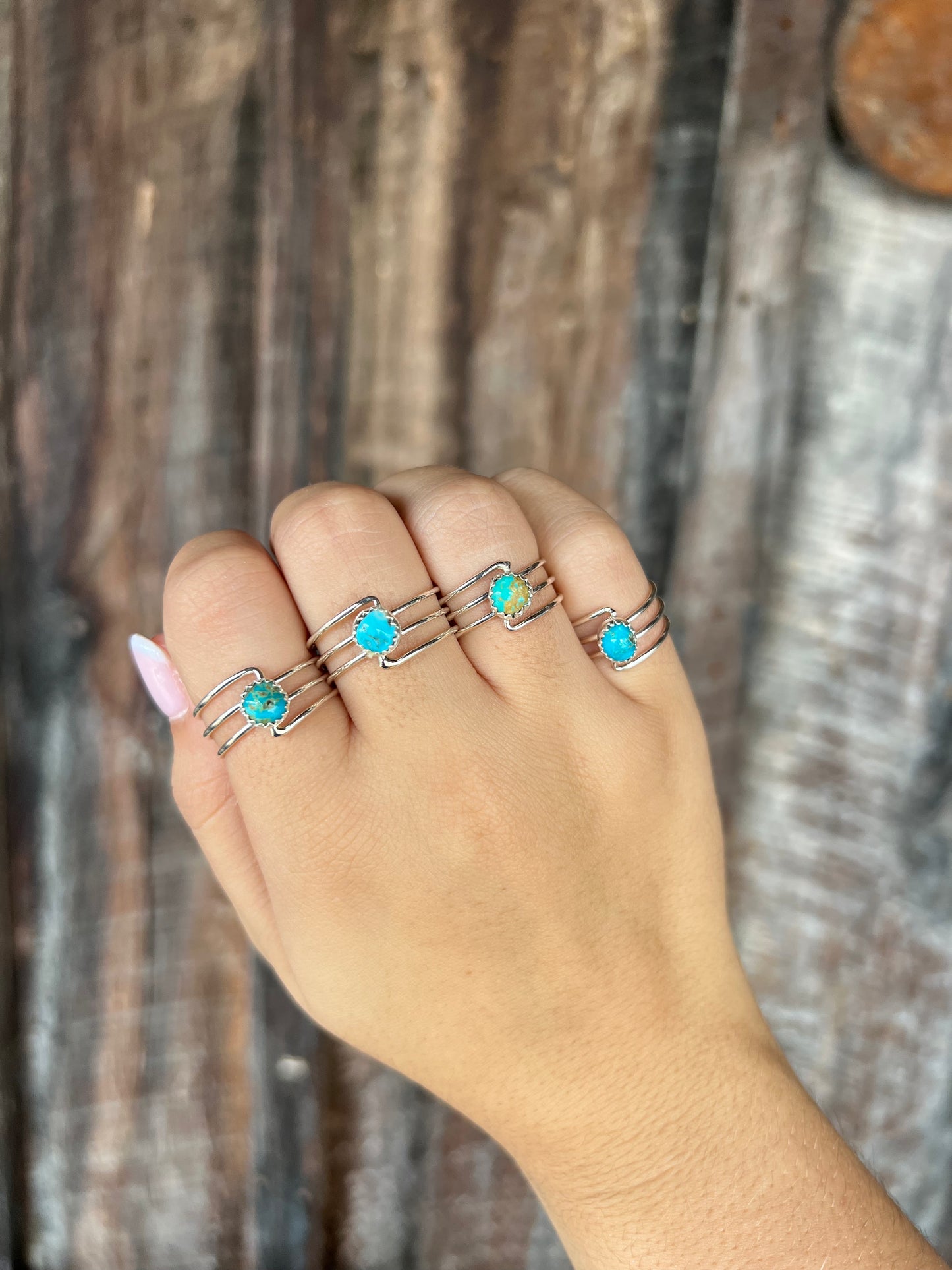 Genuine Turquoise 3 Wire Sterling Silver Ring