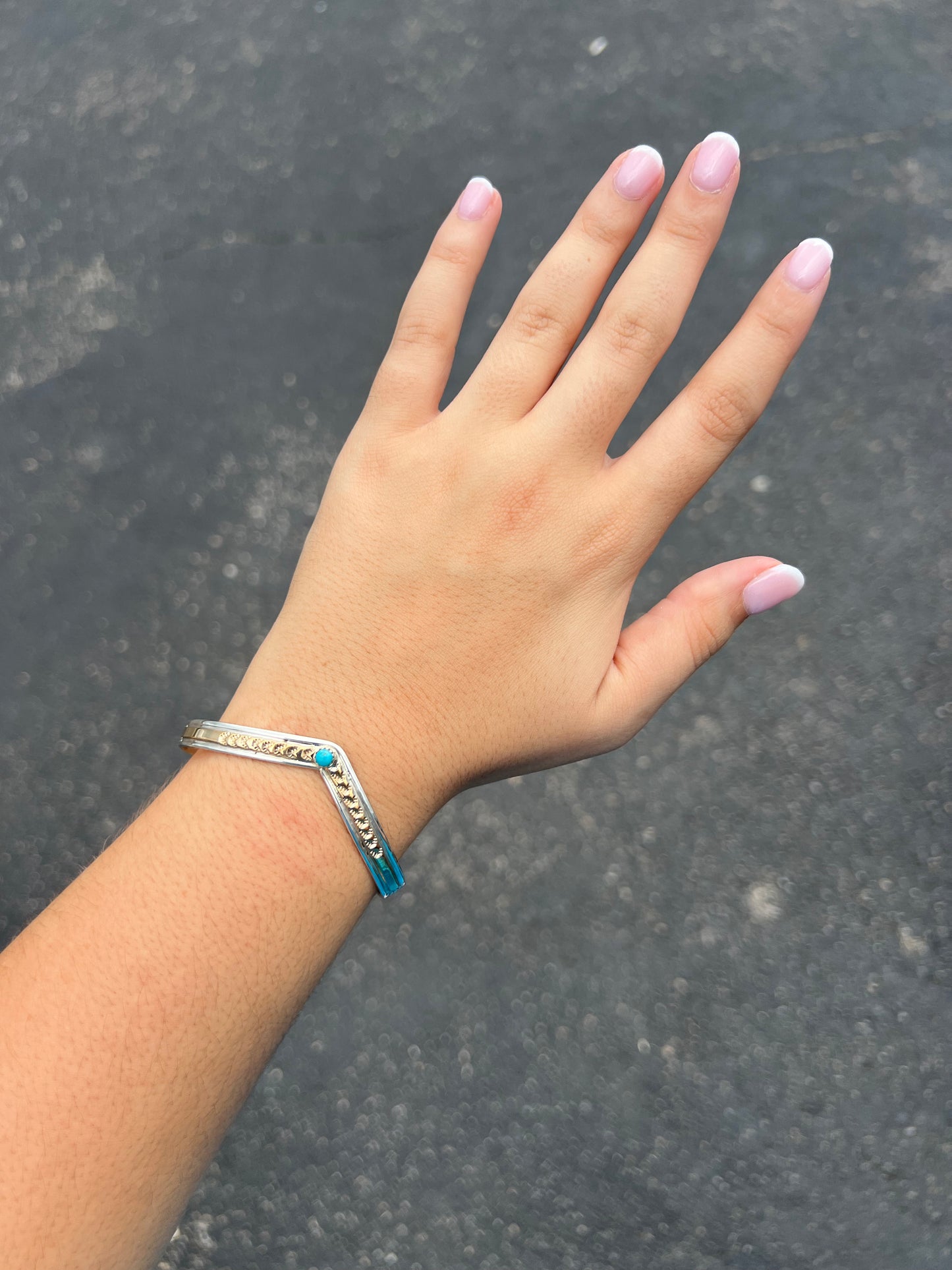Genuine Turquoise 14KT Gold Filled Sterling Silver Sweater Cuff Bracelet