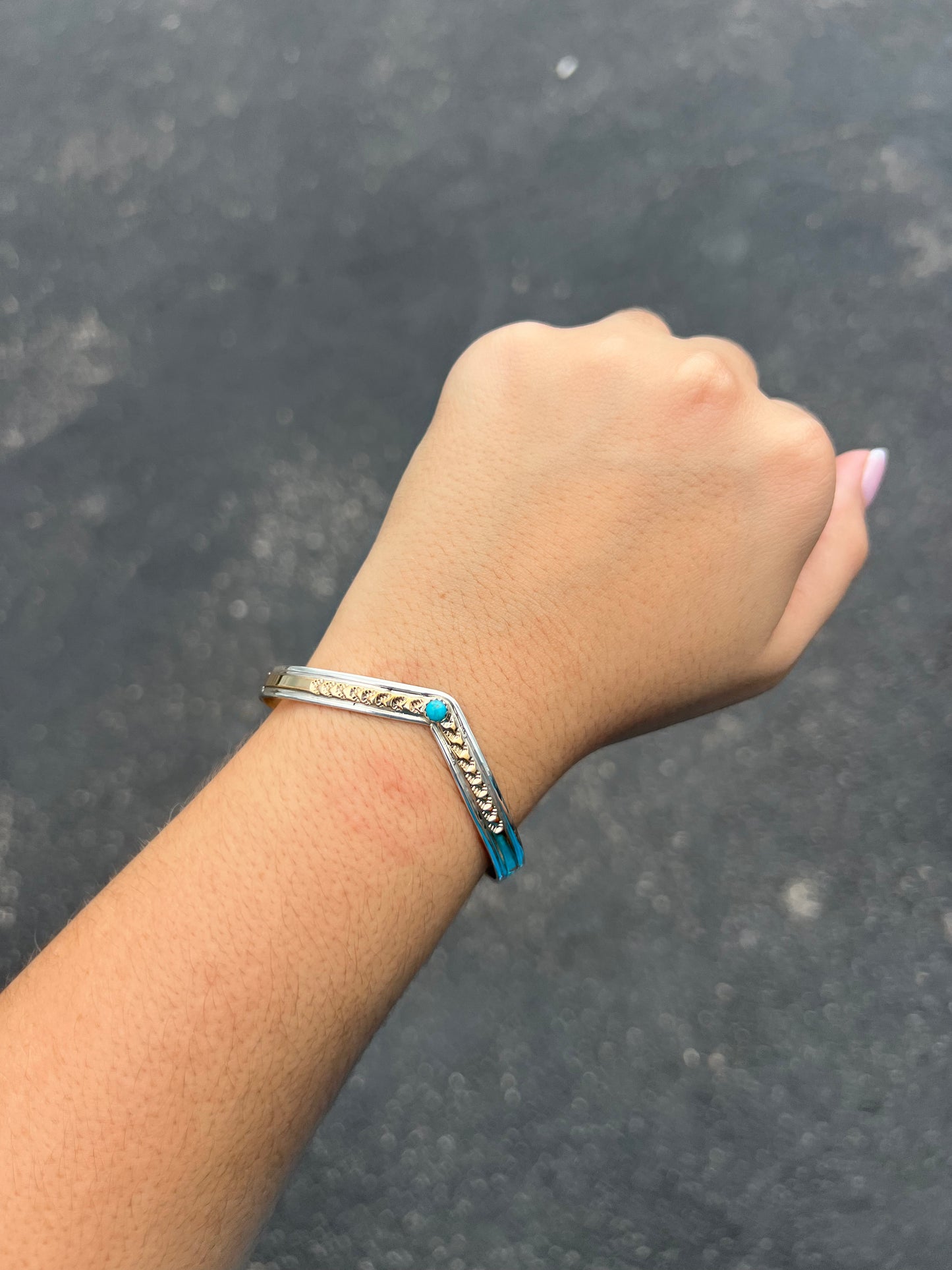 Genuine Turquoise 14KT Gold Filled Sterling Silver Sweater Cuff Bracelet