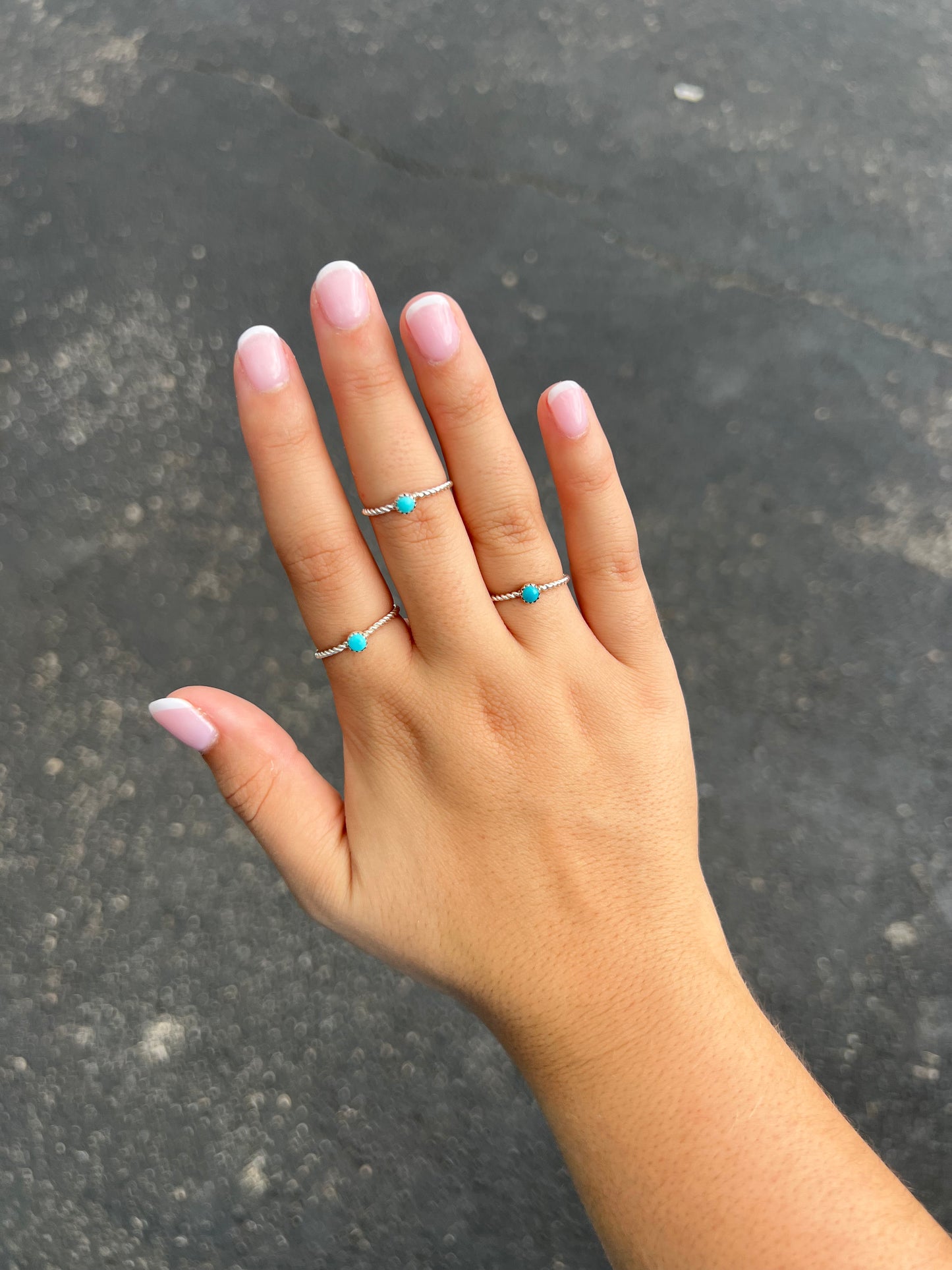 Genuine Turquoise Mini Stud Twisted Sterling Silver Ring