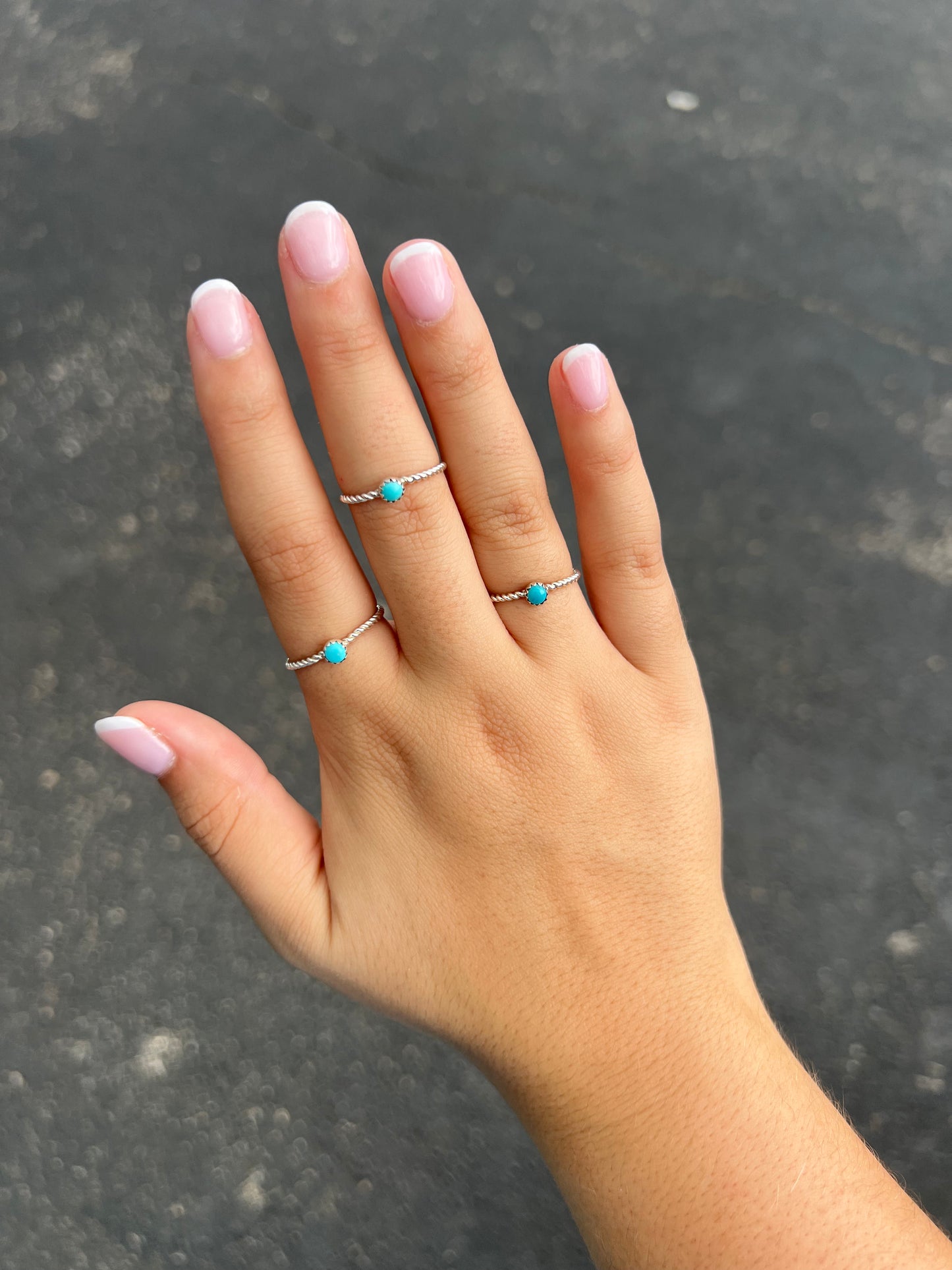 Genuine Turquoise Mini Stud Twisted Sterling Silver Ring