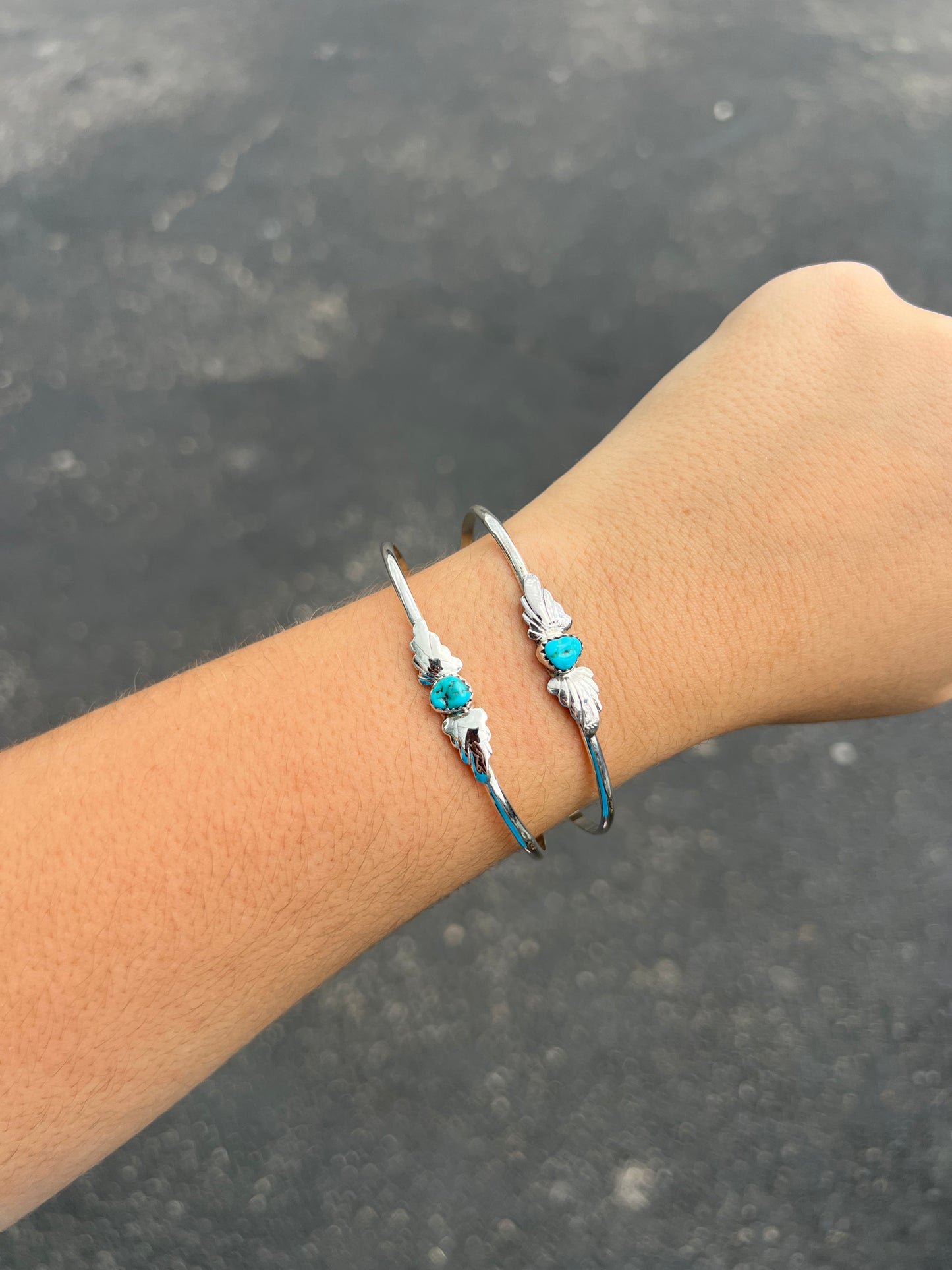 Genuine Turquoise and Sterling Silver Leaf Cuff Bracelet