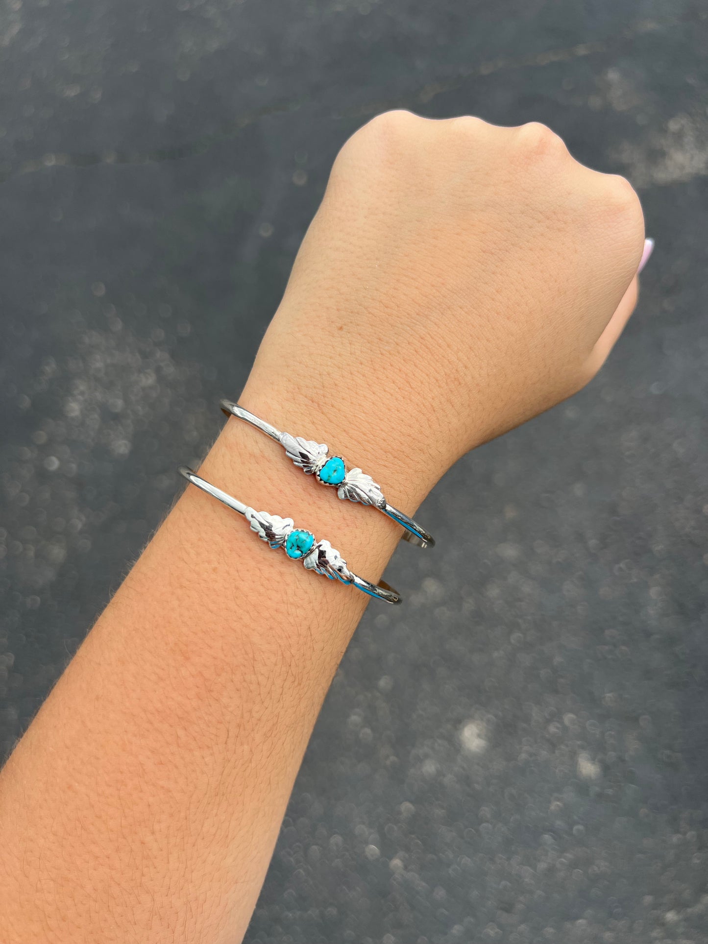 Genuine Turquoise and Sterling Silver Leaf Cuff Bracelet