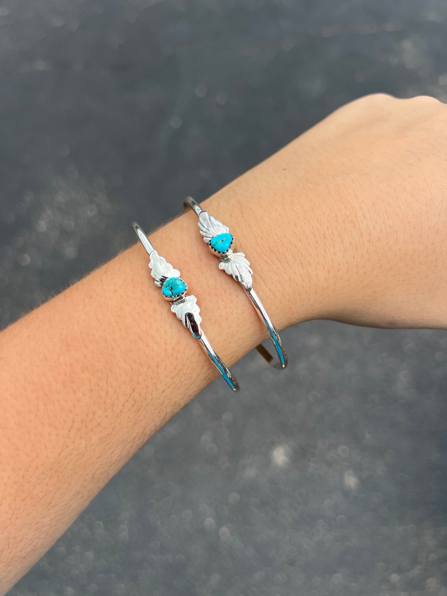 Genuine Turquoise and Sterling Silver Leaf Cuff Bracelet
