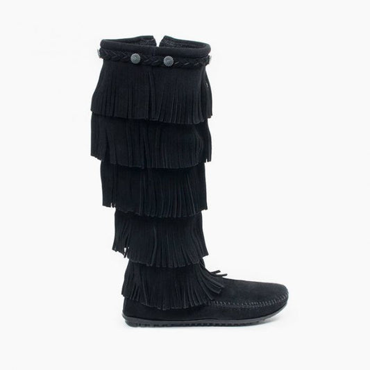 Minnetonka Women's Black 5-Layer Fringe Boot