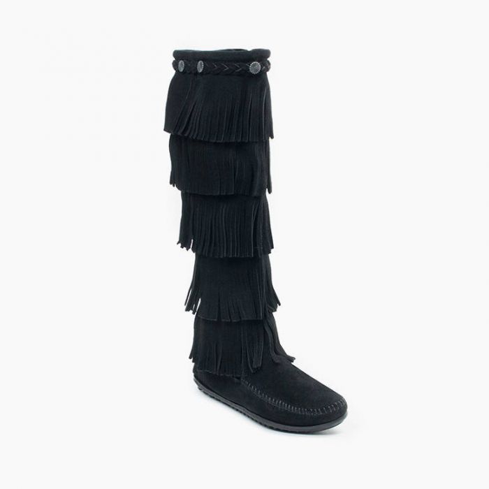 Minnetonka Women's Black 5-Layer Fringe Boot