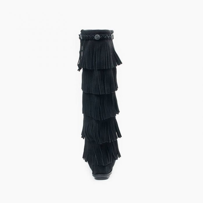 Minnetonka Women's Black 5-Layer Fringe Boot