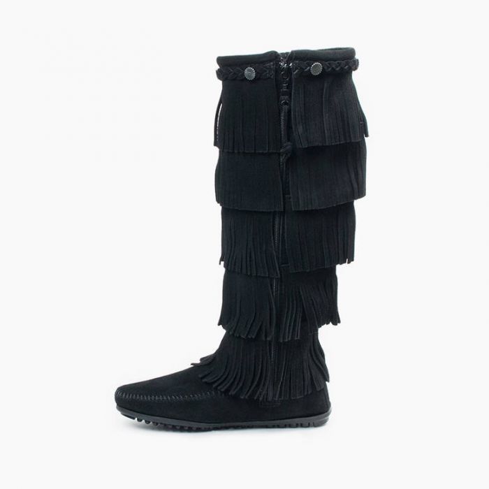 Minnetonka Women's Black 5-Layer Fringe Boot