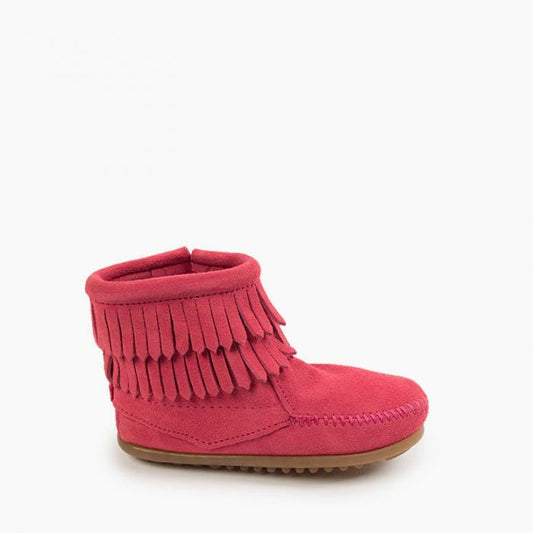 Minnetonka Kids' Hot Pink Double Fringe Side Zip Boot