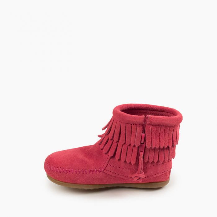 Minnetonka Kids' Hot Pink Double Fringe Side Zip Boot