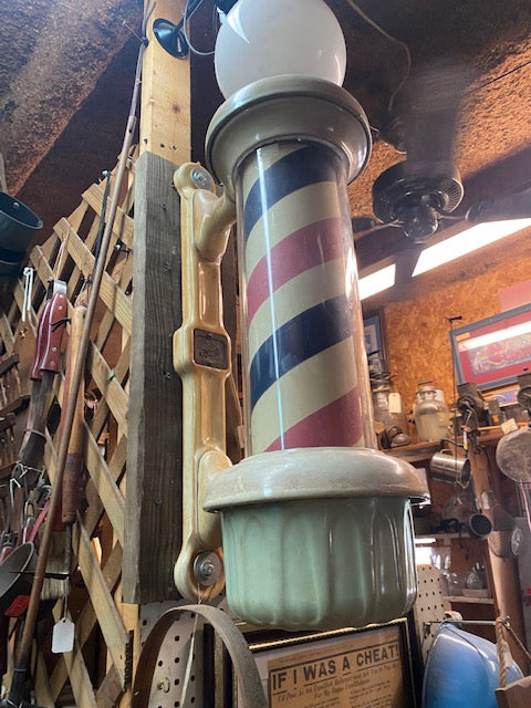 Barber's Lamp- Candy Striped Pole- Porcelain Koken Vintage Original