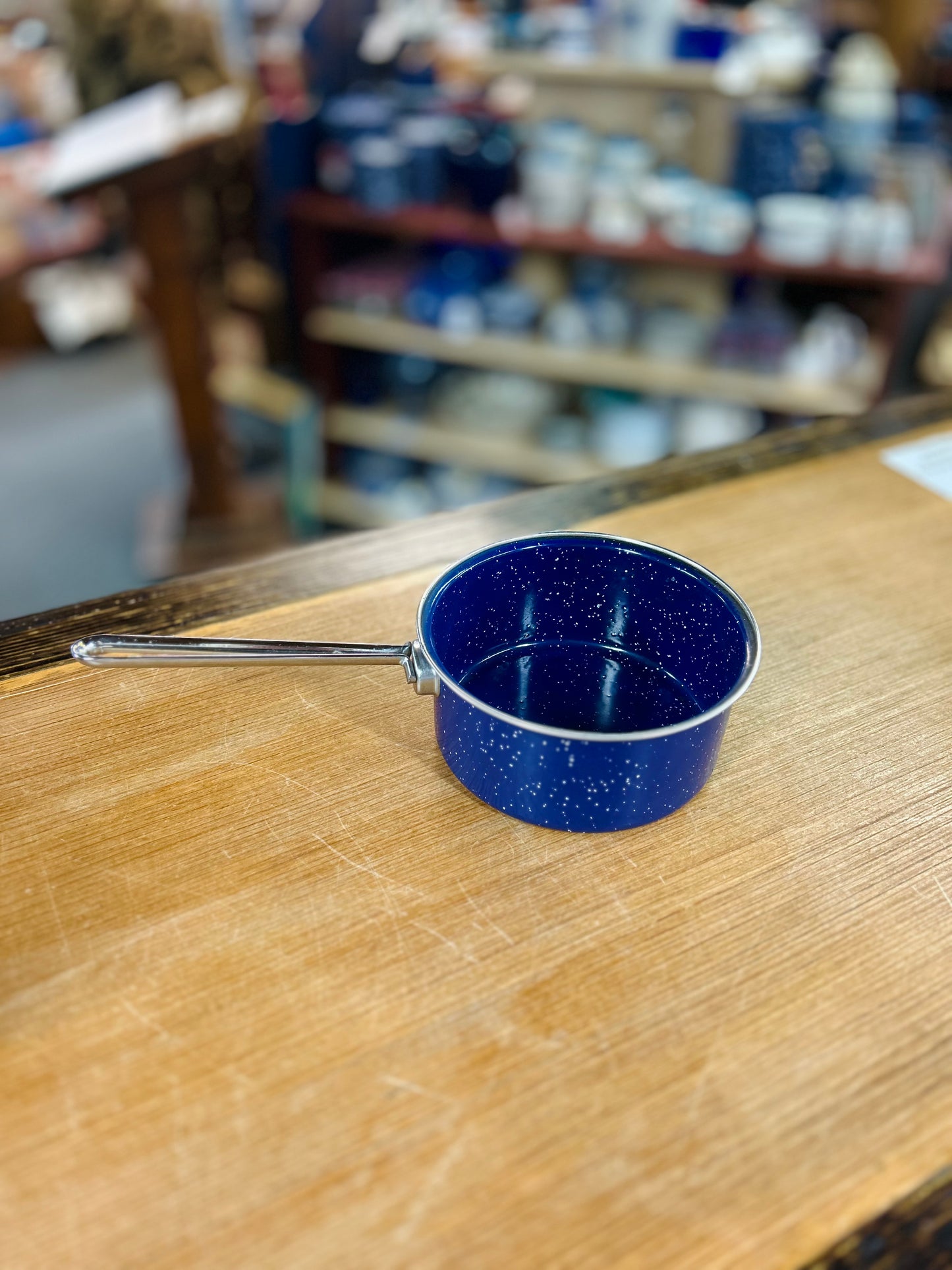 Vintage Blue IMUSA Saucepa with Speckled Enamel Finish