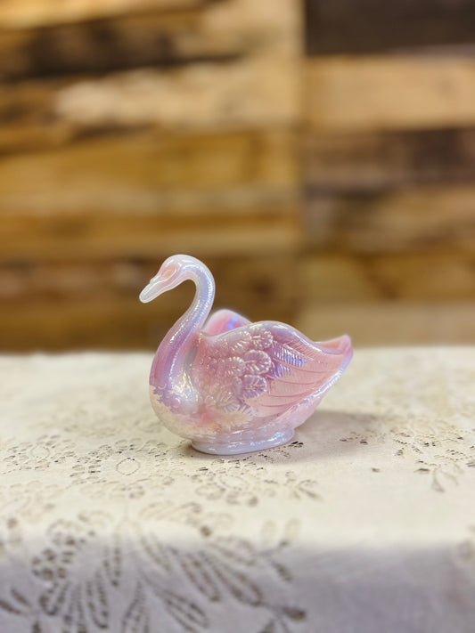 Vintage Fenton Rosaline Swan Figureine Trinket Dish