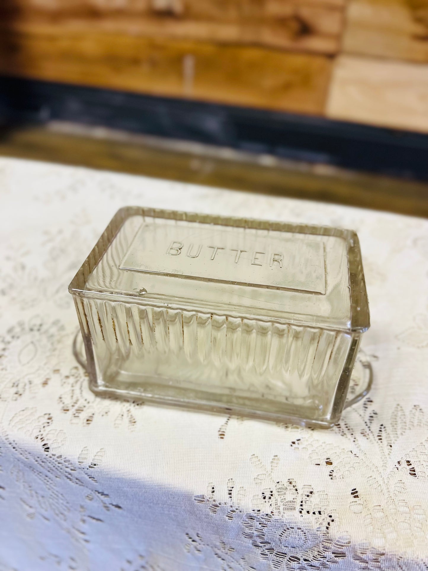 Vintage Clear Tall Butter Dish