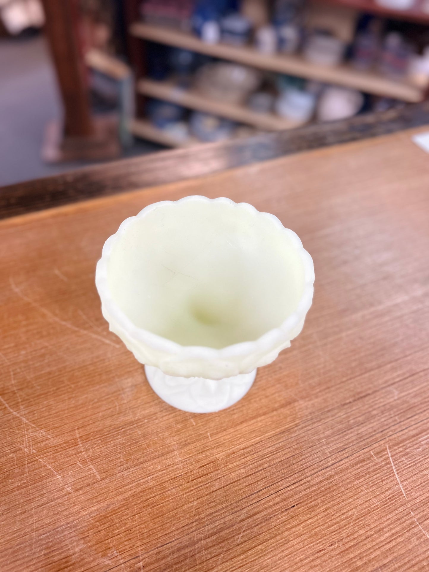 Vintage 1970's Fenton "Water Lily" Compote Custard Glass with Yellow Satin Finish