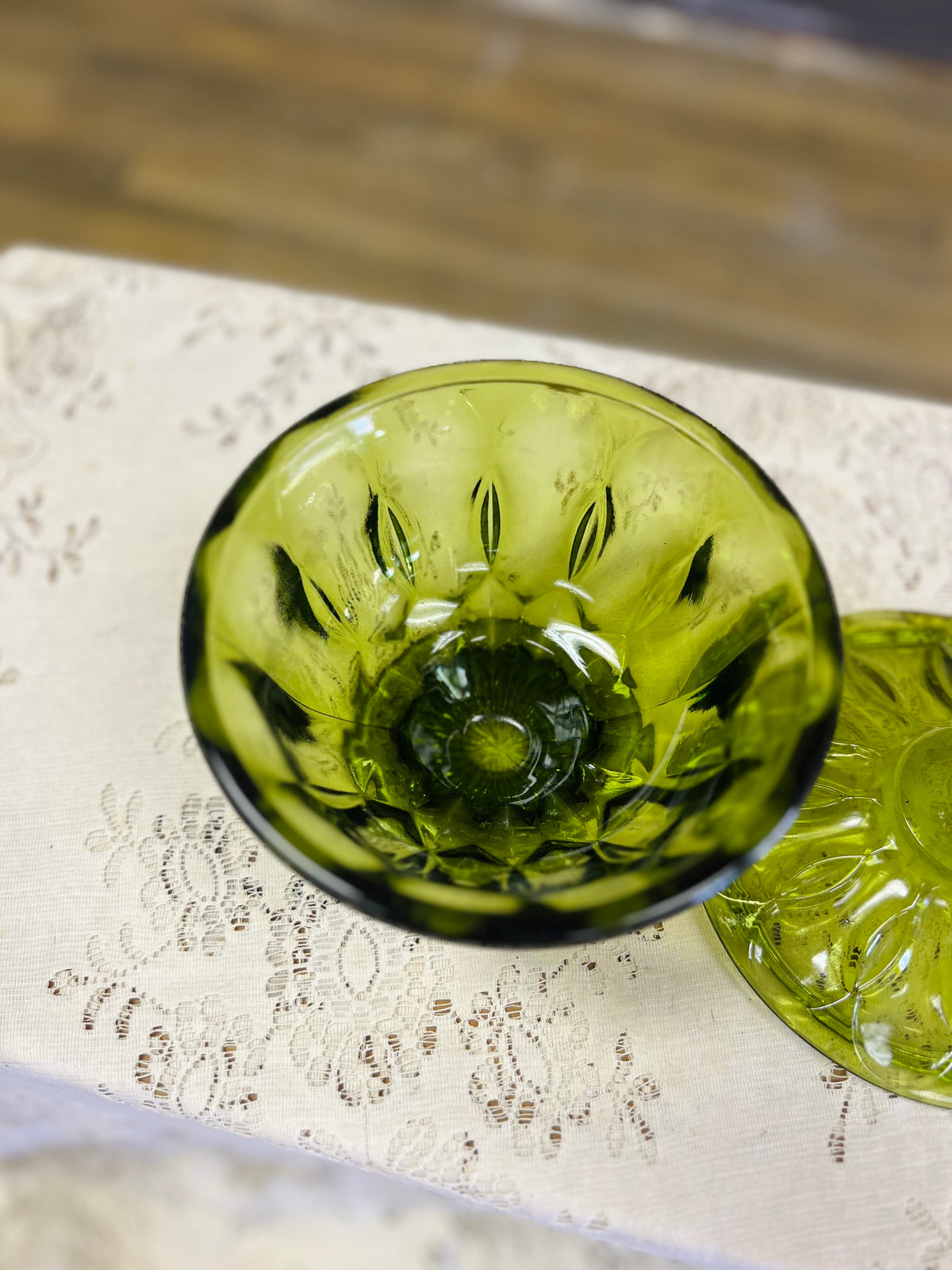 Vintage Avacado Green Glass Candy Compote