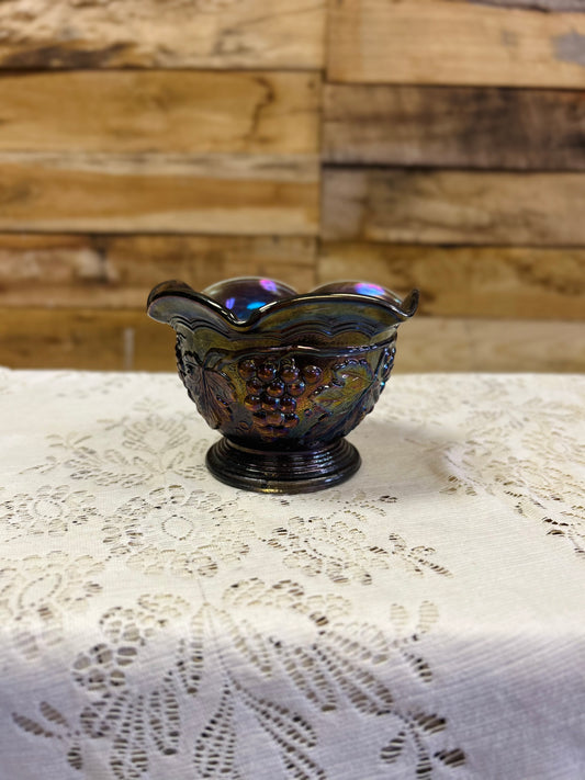 Vintage Imperial Glass Carnival Glass Bowl with Grape Pattern