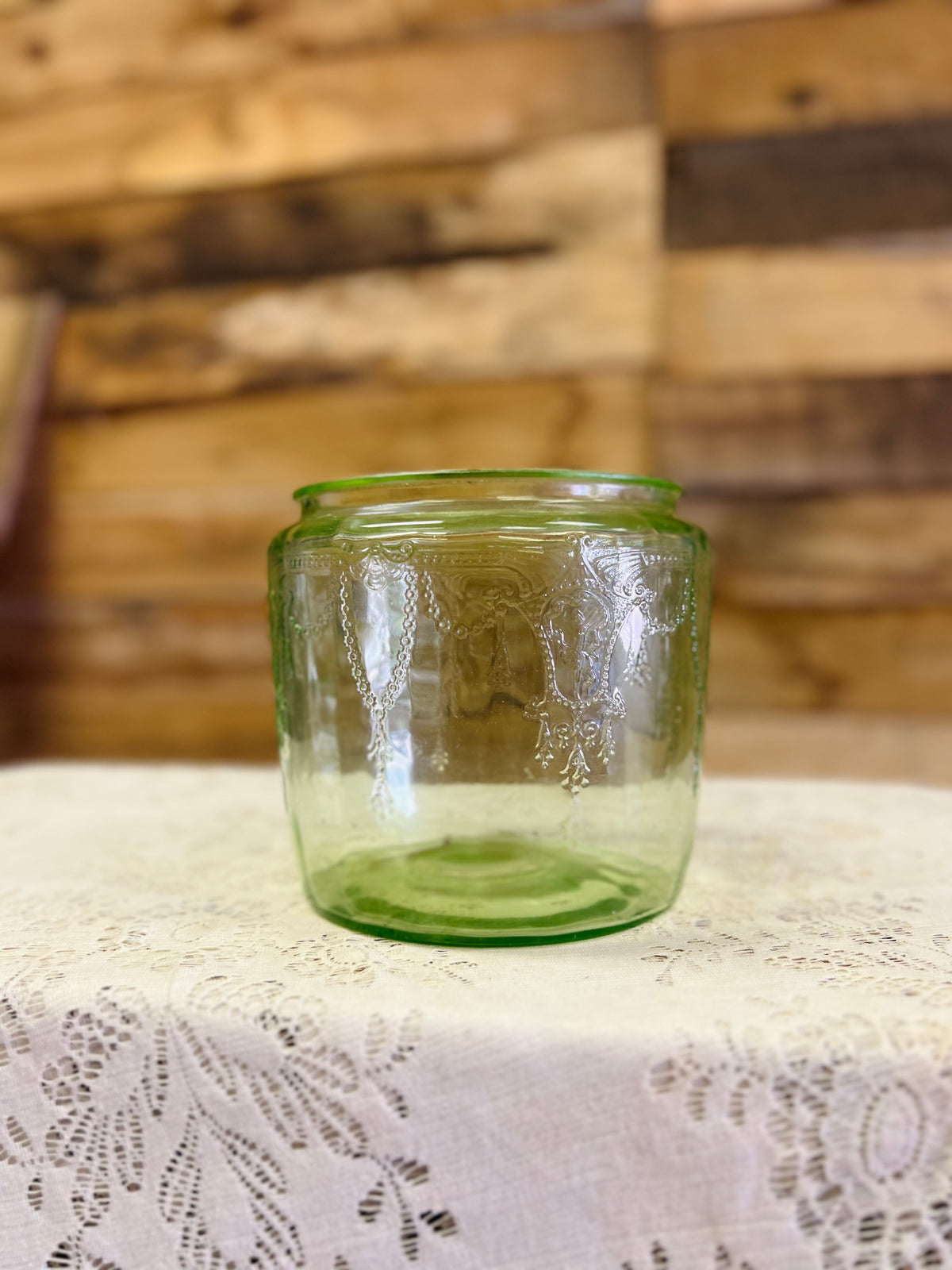 Vintage Green Uranium Glass Biscut Jar