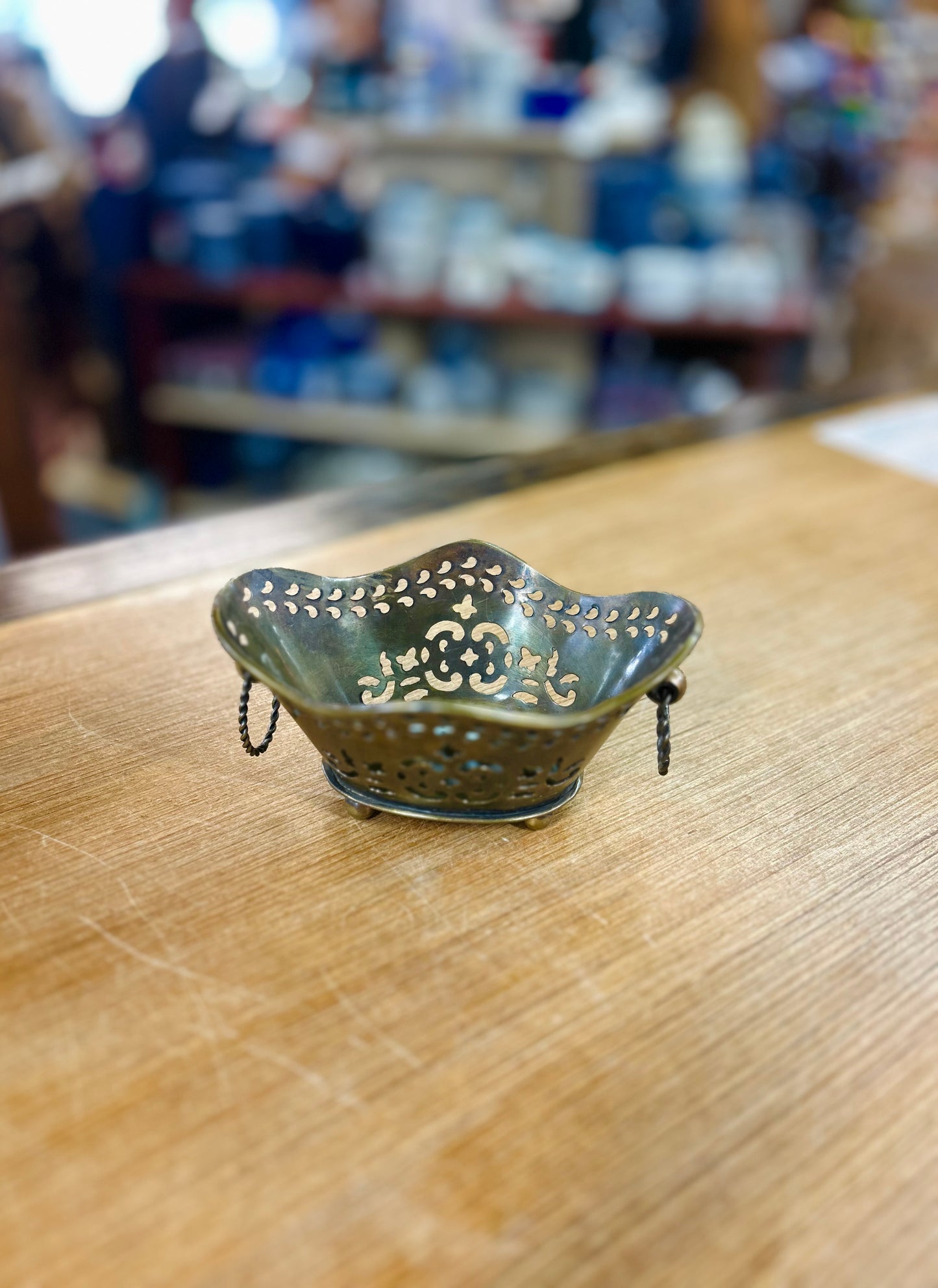 Vintage Royal Sheffield Brass Basket with Openwork Designs