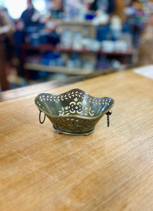 Vintage Royal Sheffield Brass Basket with Openwork Designs