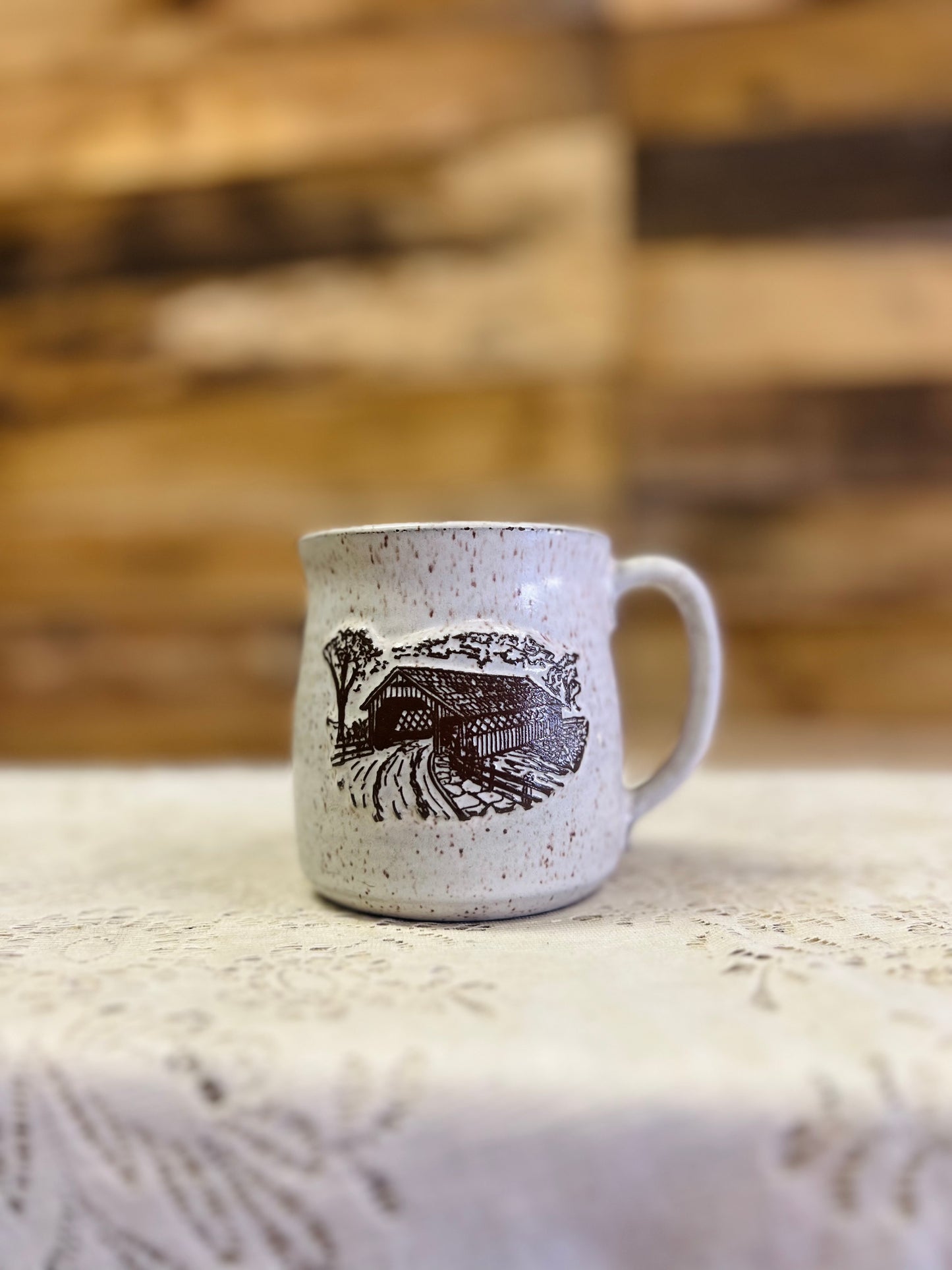 Vintage Onion River Pottery Mug with Barn Scene