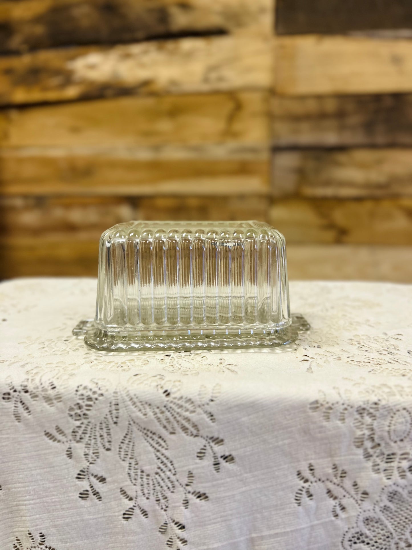 Vintage Tall Clear Glass Butter Dish