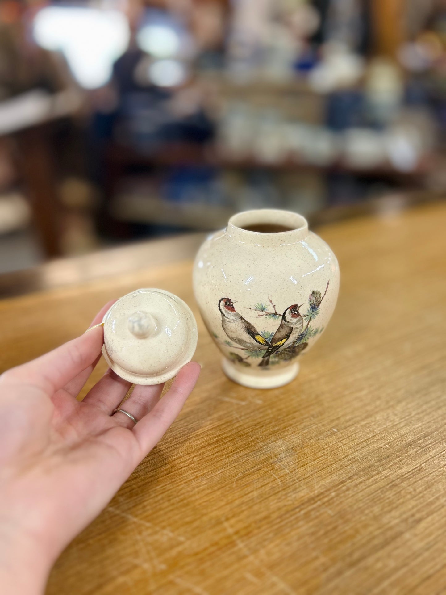 Vintage European Goldfinch Ceramic Ginger Jar